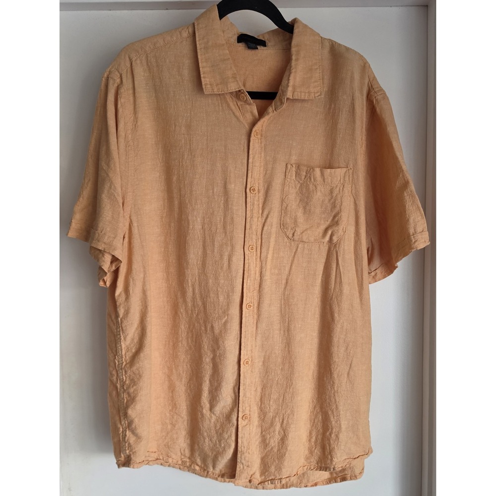 MAGASCHONI MAN Linen Shirt XL Short Sleeve Peach Button-Up Top Blouse